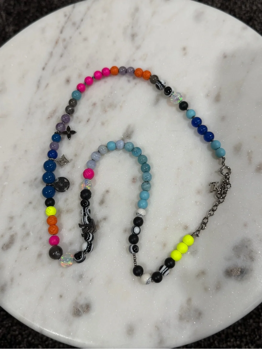 Louis Vuitton SS21 Enamel & Resin Multicolor Beads Monogram Charm Necklace